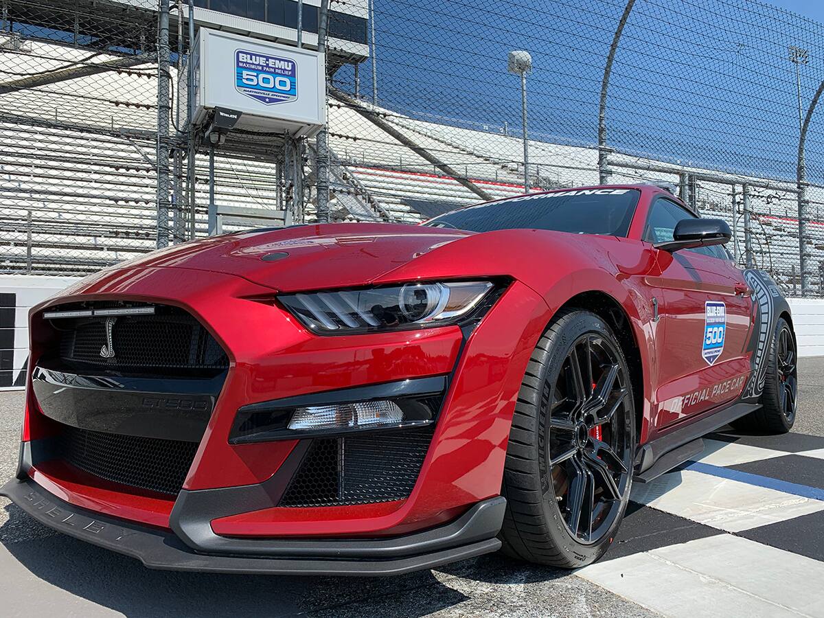He started the race first behind the Mustang Shelby GT500 pace car. He started the race first behind the Mustang Shelby GT500 pace car.